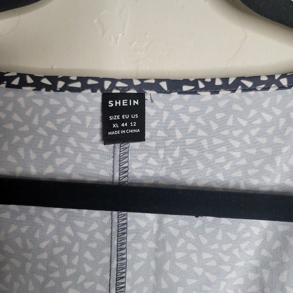 Shein  Gray White Dotted Wrap XL Blouse Top Short Sleeve - Picture 3 of 3